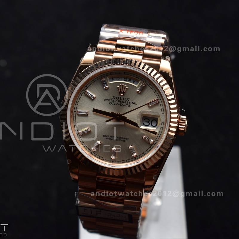 DayDate 36 RG QF Best Edition 904L Steel Silver Dial with Stick Diamond on President Bracelet vr3255 V5 (Gain Weight)